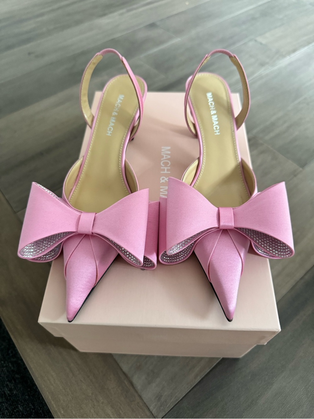 MACH & MACH le cadeau pink satin slingback pumps 65mm